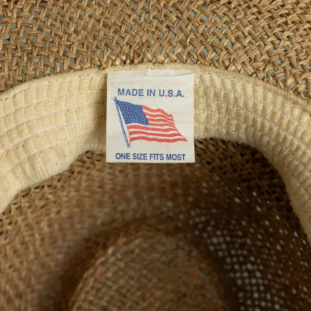 Vintage Straw Sun Hat w/ Green Fabric Havana Band - Made in USA - EUC - One Size - Picture 9 of 10